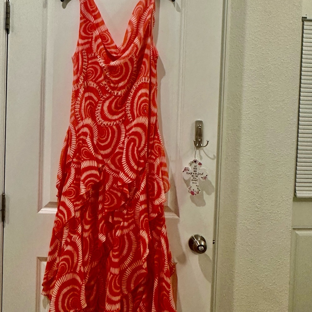 Signature by Robbie Bee orange and White Asymmetrical Dress